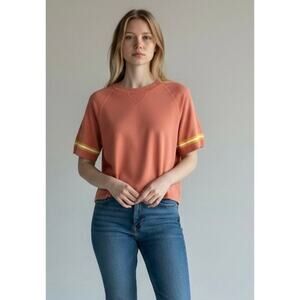 One Grey Day Coral Stripe Sleeve Knit Top Sweater Small NWT